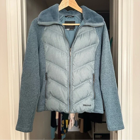 Marmot "Thea" Down and Sweater/Knit Fleece Insulated Jacket, Size S, Blue - Picture 2 of 7